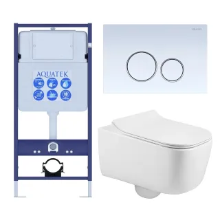 Комплект SET AQUATEK ЛУГАНО-015 4в1 унитаз с инсталляцией кнопкой и сиденьем микролифт